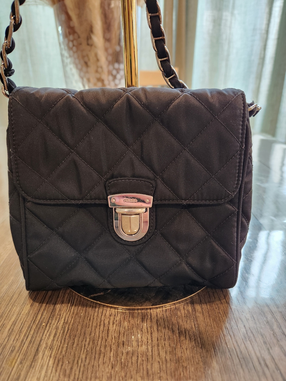 Prada Quilted Black Nylon Chain-Handle Shoulder/crossbody Bag